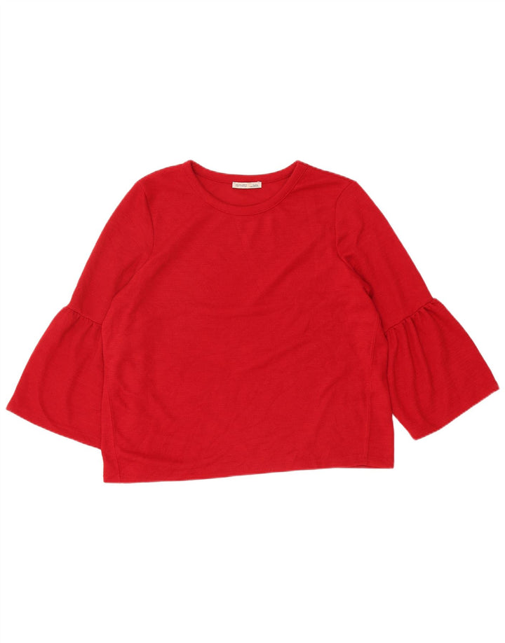 ZARA Womens 3/4 Sleeve Crop Top UK 16 Large Red