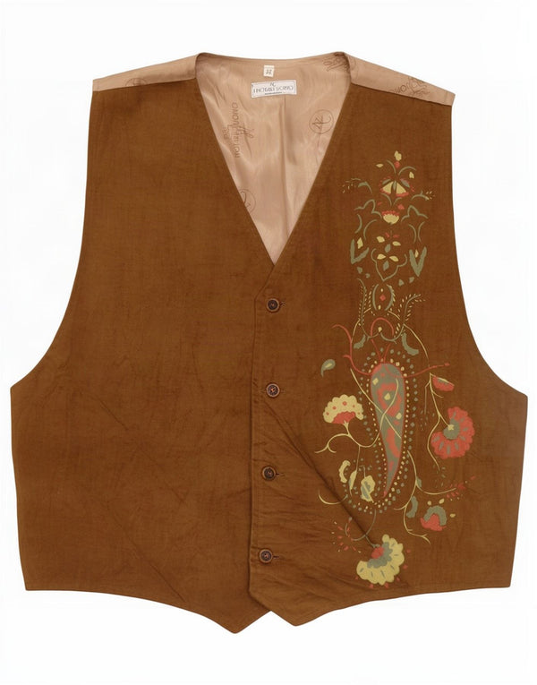 Vintage ανδρικό γραφικό γιλέκο IT 52 μεγάλο μπεζ Paisley βαμβακερό