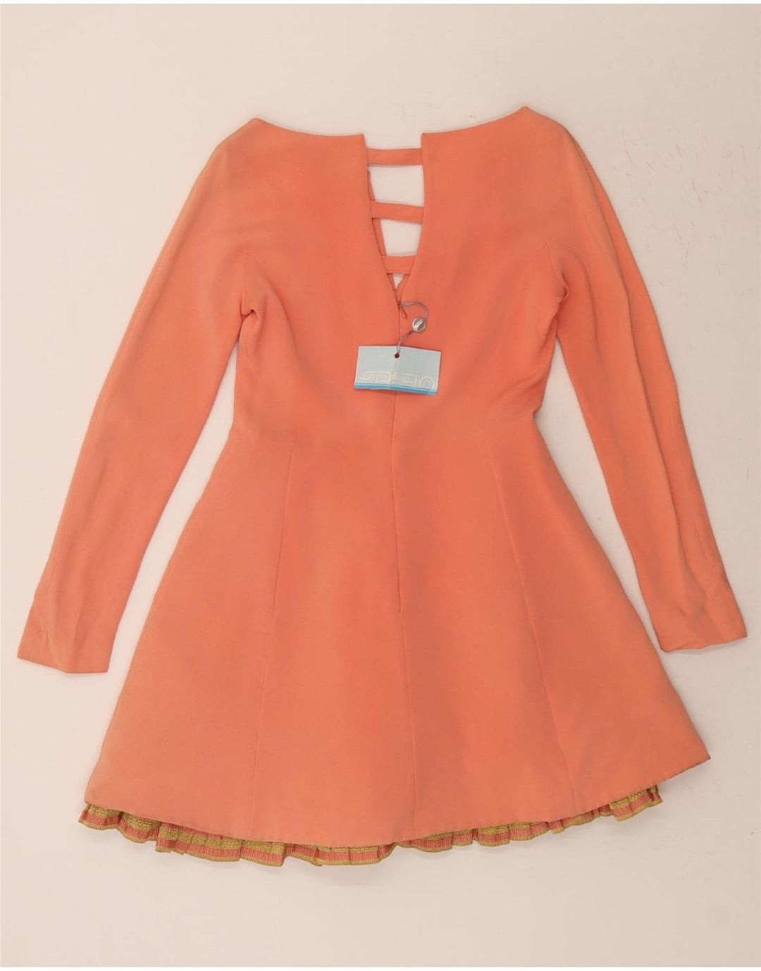 VINTAGE Womens Long Sleeve A-Line Dress IT 42 Medium Orange Acetate Vintage Vintage and Second-Hand Vintage from Messina Hembry 