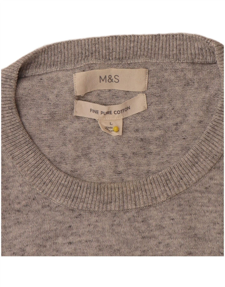 Marks & Spencer Ανδρικό πουλόβερ με λαιμόκοψη μεγάλου γκρι βαμβακερό