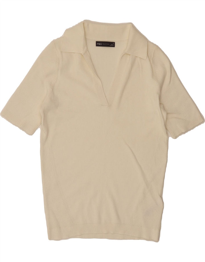 MARKS & SPENCER Womens Polo Neck Jumper Sweater UK 12 Medium Off White Vintage Marks & Spencer and Second-Hand Marks & Spencer from Messina Hembry 