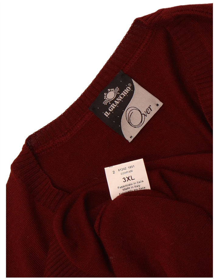 Ανδρικό πουλόβερ με λαιμόκοψη Il Granchio 3XL μαλλί με ριγέ μπορντό