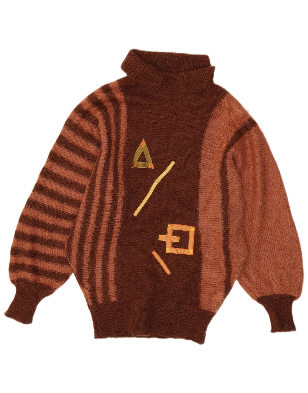 VINTAGE Γυναικείο πουλόβερ με ρολό λαιμόκοψη UK 14 Μεγάλο καφέ ριγέ μοχέρ