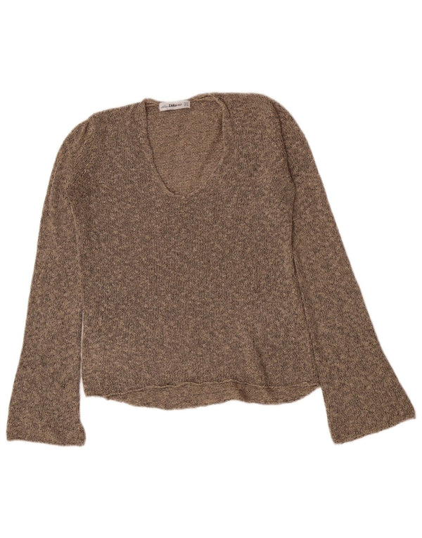 Zara Γυναικείο πουλόβερ με V λαιμόκοψη UK 10 Small Brown