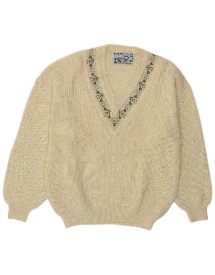 Ανδρικό πουλόβερ Il Granchio με V λαιμόκοψη XL Off White Floral Νέο μαλλί