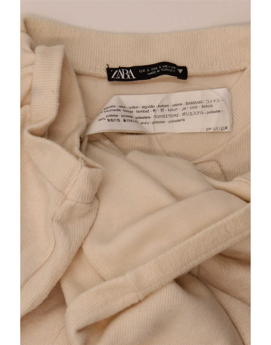 Zara Γυναικεία Μπλούζα Crop Top UK 10 Small Beige Cotton