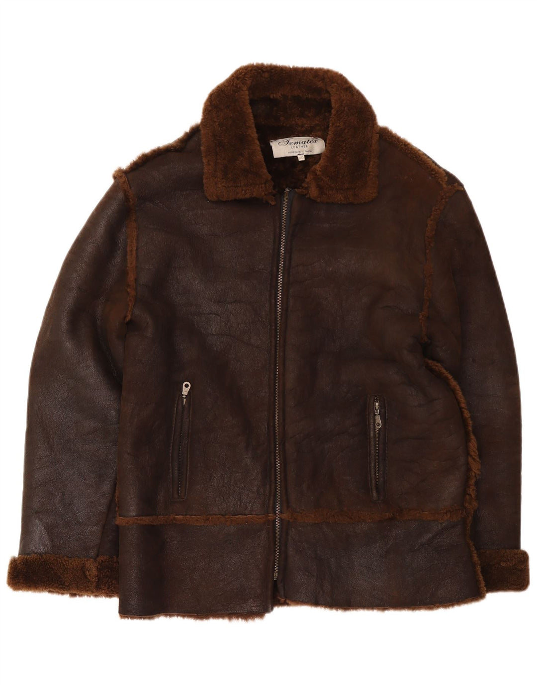 Vintage Ανδρικό Shearling Jacket IT 50 Large Brown Δερμάτινο