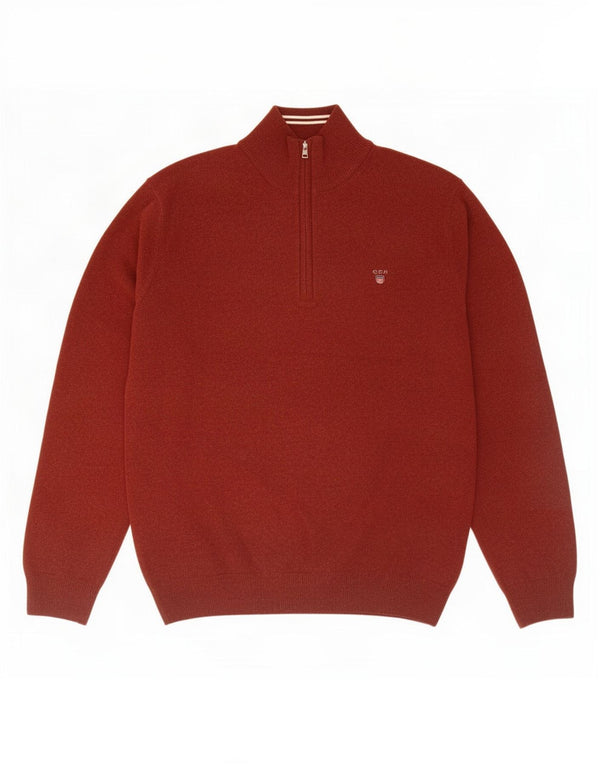Gant Mens Zip Neck Jumper Sweater Medium Maroon Wool