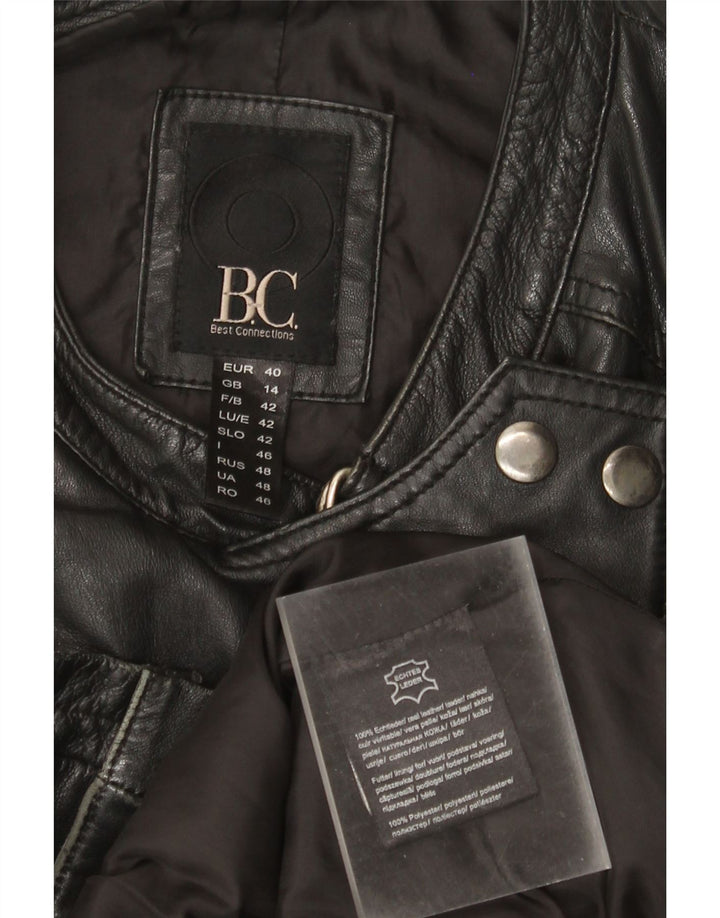 Vintage Γυναικείο Δερμάτινο Μπουφάν Biker UK 14 Large Μαύρο Δερμάτινο