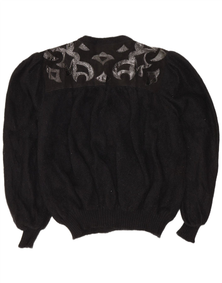 Vintage γυναικείο αφηρημένο πουλόβερ ζακέτα UK 20 2XL μαύρο ρετρό