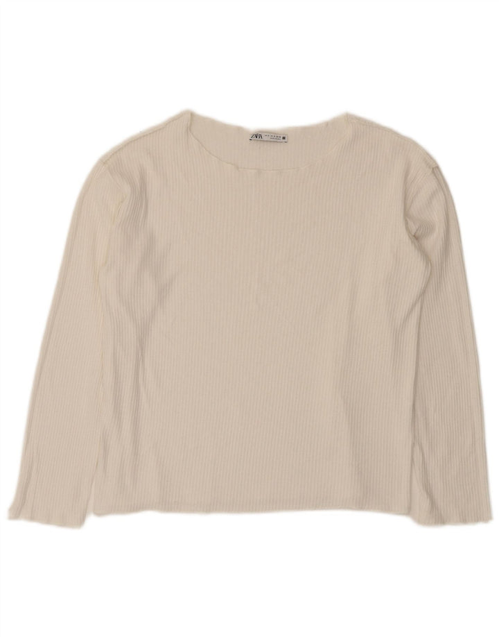 Zara Γυναικείο Crop Oversized τοπ μακρυμάνικο UK 10 Small White