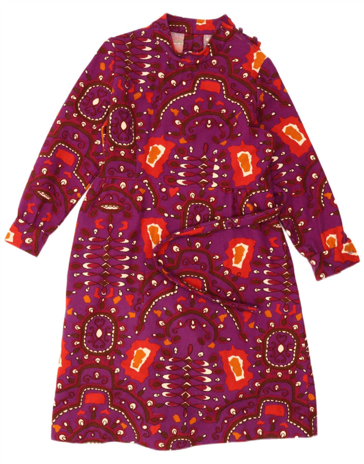 Vintage γυναικείο αφηρημένο μοτίβο φόρεμα A-line UK 12 Medium Purple