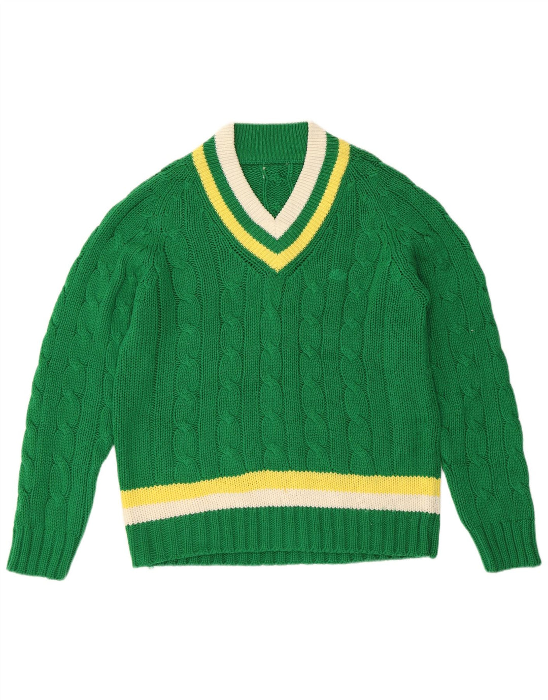 VINTAGE Γυναικείο πουλόβερ με λαιμόκοψη με V λαιμόκοψη UK 16 μεγάλο πράσινο ριγέ