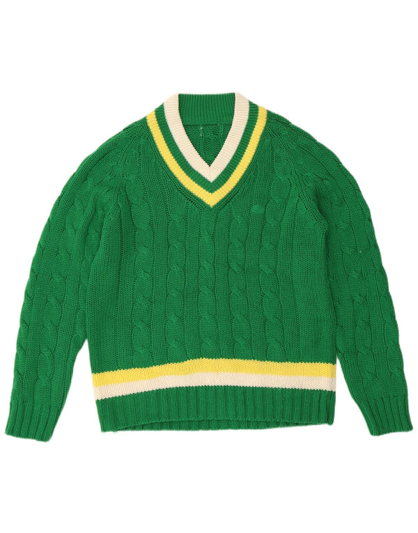 VINTAGE Γυναικείο πουλόβερ με λαιμόκοψη με V λαιμόκοψη UK 16 μεγάλο πράσινο ριγέ