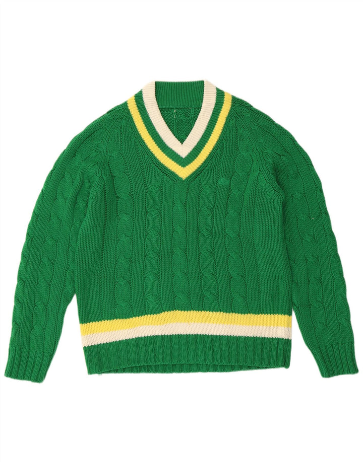 VINTAGE Γυναικείο πουλόβερ με λαιμόκοψη με V λαιμόκοψη UK 16 μεγάλο πράσινο ριγέ