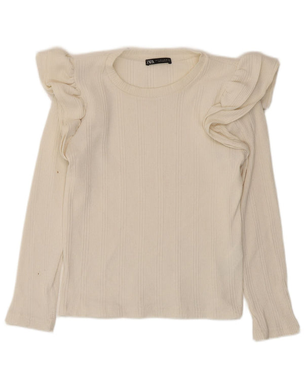 Zara Γυναικείο Crop Top Μακρύ μανίκι UK 8 Small Off White Βαμβακερό