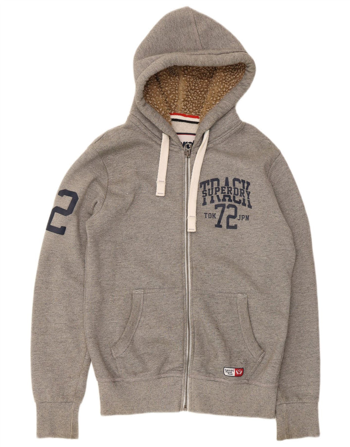 Ανδρικό πουλόβερ με κουκούλα με φερμουάρ Superdry μεγάλο γκρι βαμβακερό