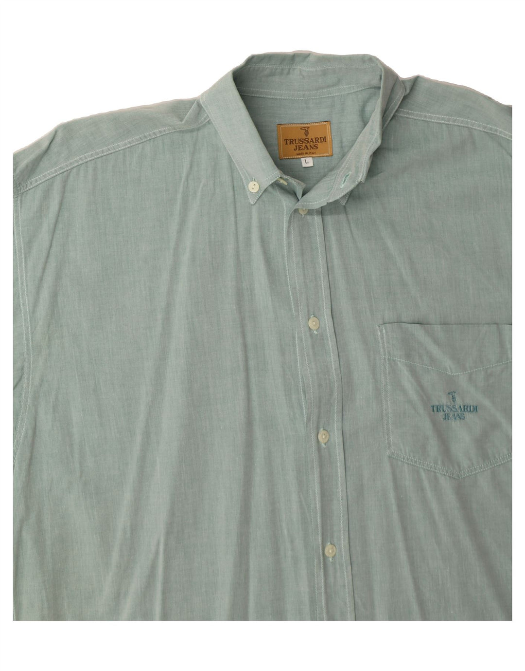 TRUSSARDI Mens Short Sleeve Shirt Large Green Cotton Vintage Trussardi and Second-Hand Trussardi from Messina Hembry 