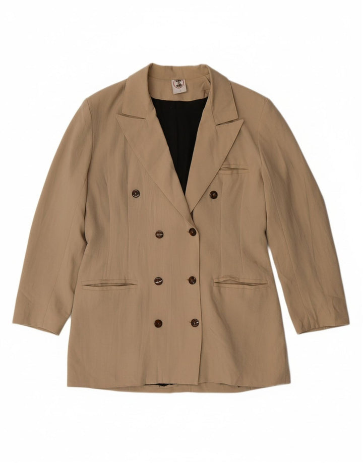 VINTAGE Womens Double Breasted Blazer Jacket EU 36 Small Beige Polyester
