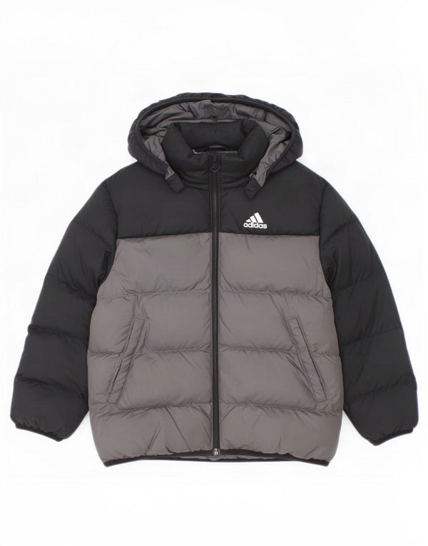 Adidas Boys Hooded Padded Jacket 6-7 Years Black Colourblock Polyester