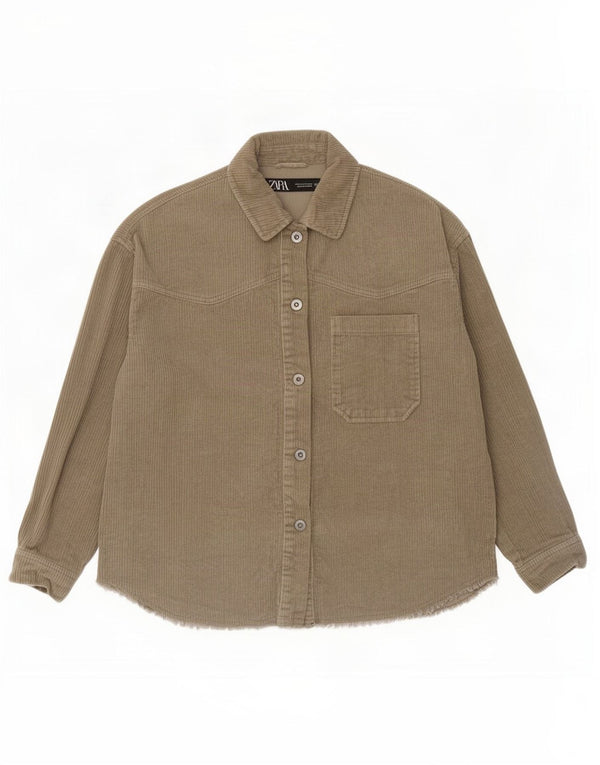 Zara Womens Overshirt Corduroy Shirt UK 10 Small Khaki Cotton