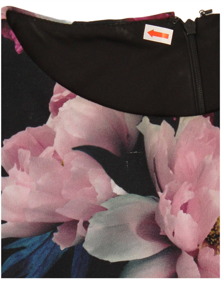 PHASE EIGHT Womens Shift Dress UK 16 Large Black Floral Polyester