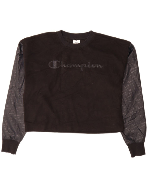 Champion Womens Crop Graphic Φούτερ Jumper UK 16 Large Black