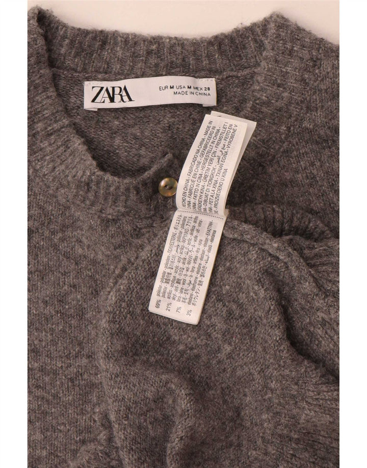 Zara Γυναικείο πουλόβερ ζακέτα UK 14 Medium Grey Polyester