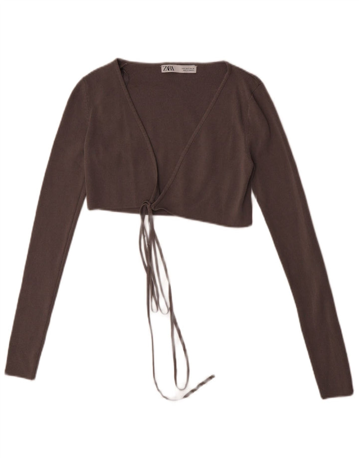 Zara Womens Crop Cardigan Top UK 8 Small Grey Viscose
