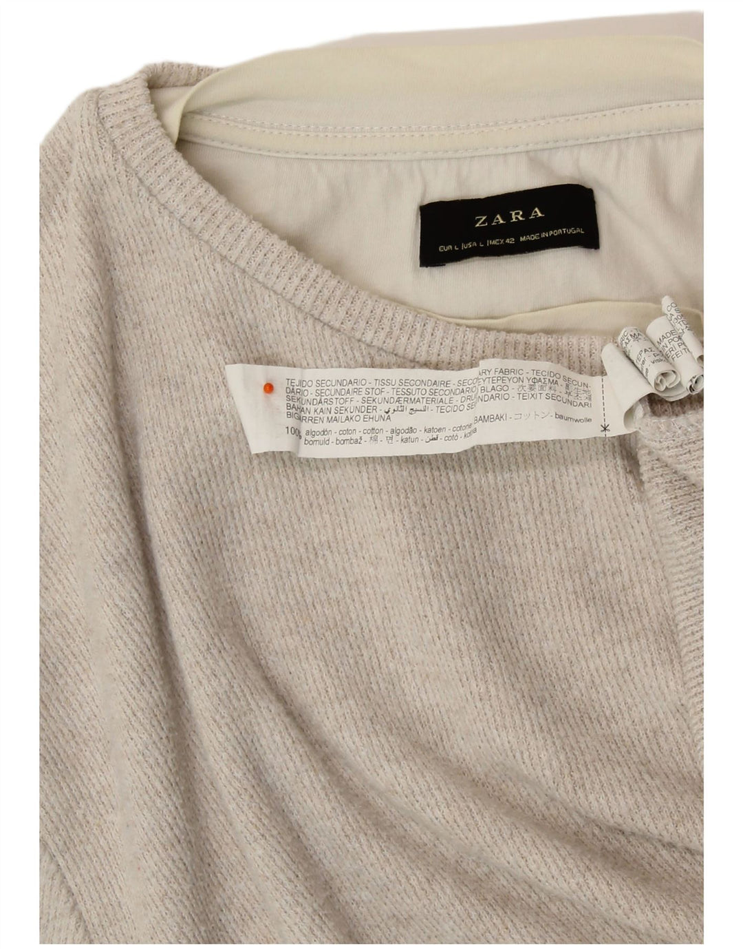 Γυναικείο τοπ ZARA μακρυμάνικο UK 16 μεγάλο μπεζ βαμβακερό