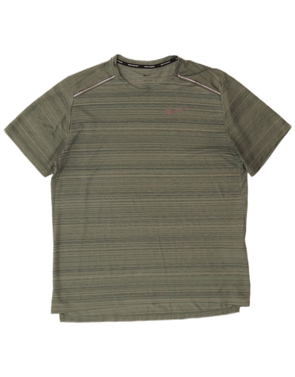 Nike Mens Dri Fit T-Shirt Large Green Striped Polyester