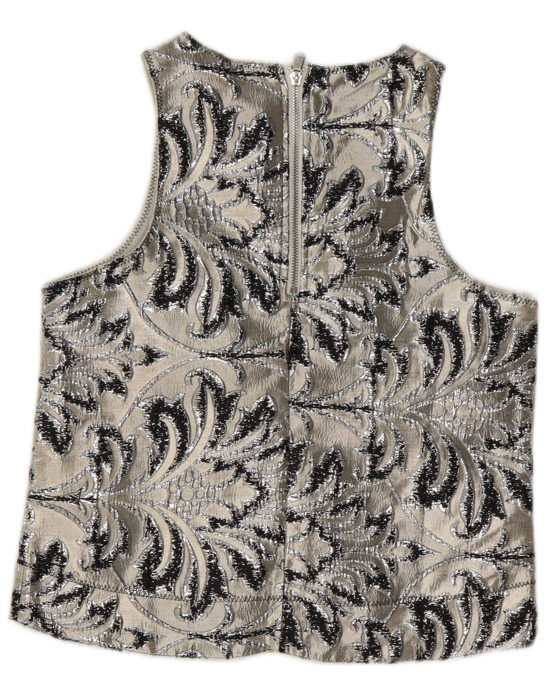 Vintage γυναικεία αμάνικη μπλούζα τοπ UK 10 Small Grey Paisley Polyester