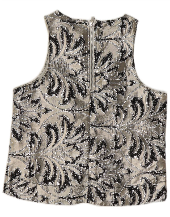 Vintage γυναικεία αμάνικη μπλούζα τοπ UK 10 Small Grey Paisley Polyester