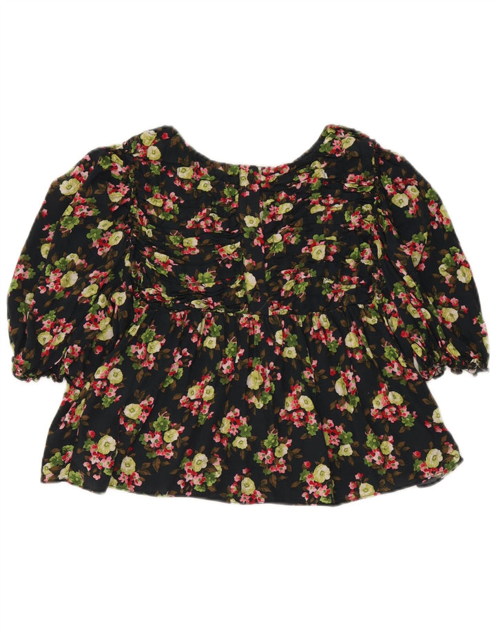 Zara Γυναικεία Μπλούζα Crop Top UK 12 Medium Black Floral