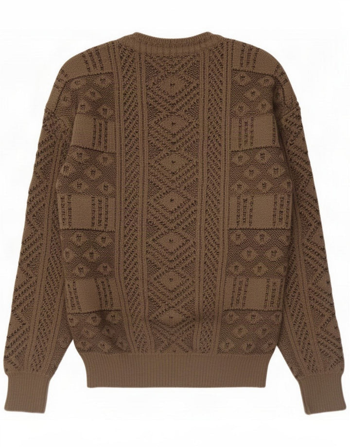 Brian Scott Ανδρικό πουλόβερ με λαιμόκοψη IT 48 Small Brown Geometric Wool