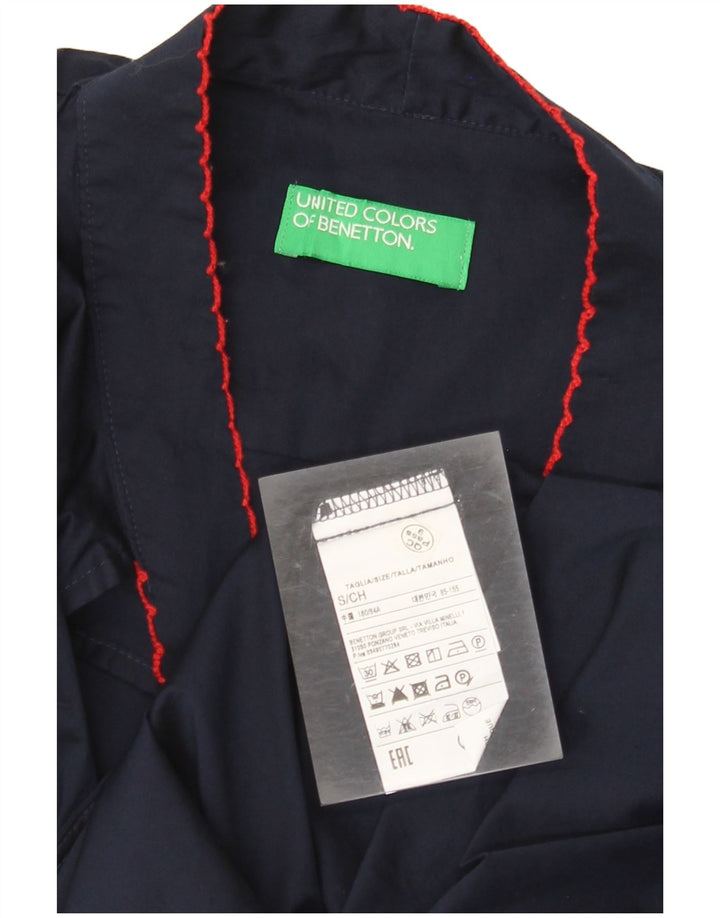 BENETTON Γυναικεία μπροστινή γραβάτα μακρυμάνικη μπλούζα UK 10 Small Navy Blue