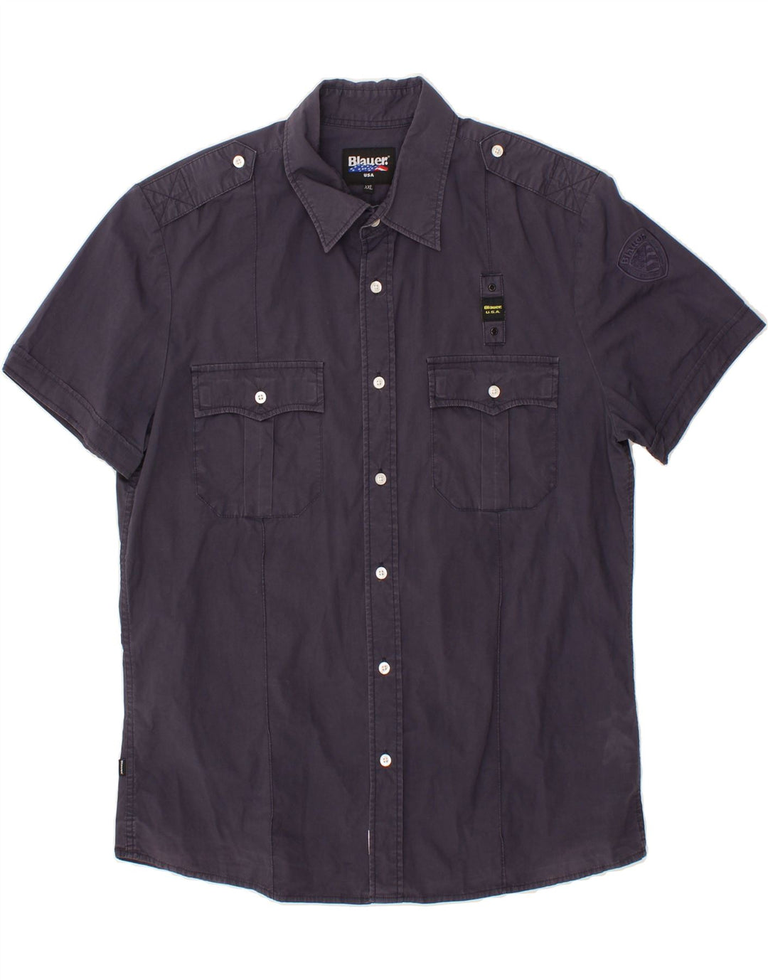 Ανδρικό κοντομάνικο πουκάμισο BLAUER 2XL Navy Blue βαμβακερό