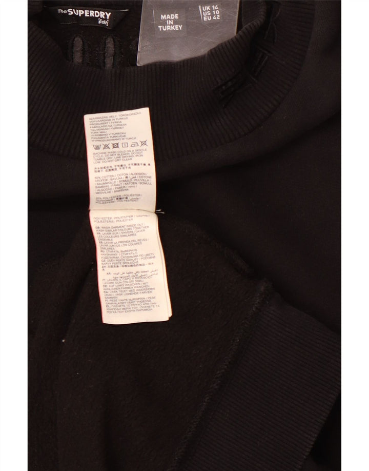 Γυναικείο γραφικό φούτερ SUPERDRY φόρεμα UK 14 μεγάλο μαύρο βαμβακερό