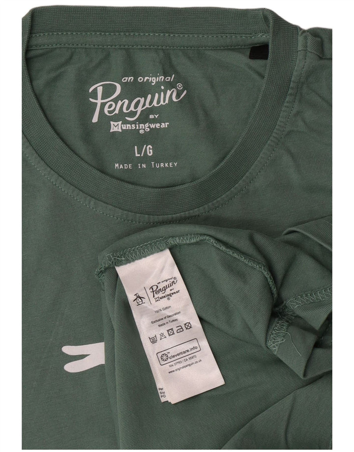 Ανδρικό γραφικό T-Shirt Penguin Top μεγάλο πράσινο βαμβακερό