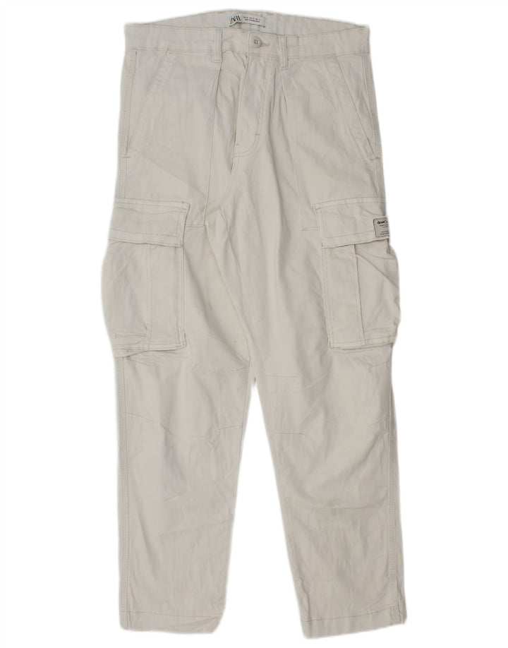 Zara Ανδρικό ίσιο παντελόνι Cargo EU 40 Medium W31 L28 Λευκό βαμβακερό