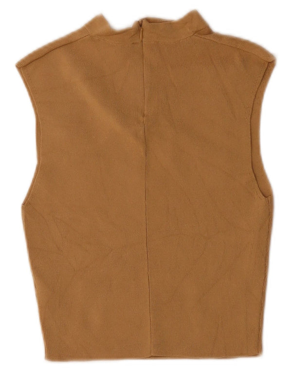 Zara Γυναικεία Αμάνικη Μπλούζα Τοπ UK 8 Small Beige Nylon