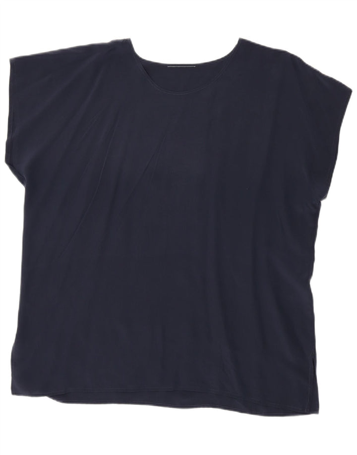 Vintage γυναικεία αμάνικη μπλούζα τοπ UK 20 2XL Navy Blue Silk