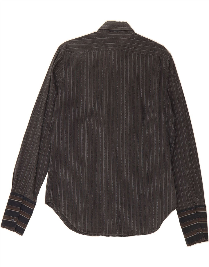 TRUSSARDI Mens Formal Shirt Large Black Pinstripe Cotton Vintage Trussardi and Second-Hand Trussardi from Messina Hembry 