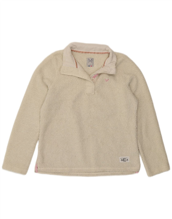 Crew Clothing Γυναικεία κουμπιά με λαιμό Fleece Jumper UK 14 Large White Polyester