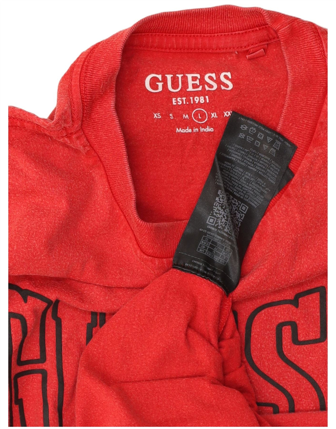 Ανδρικό γραφικό T-Shirt Guess Top μεγάλο κόκκινο βαμβακερό