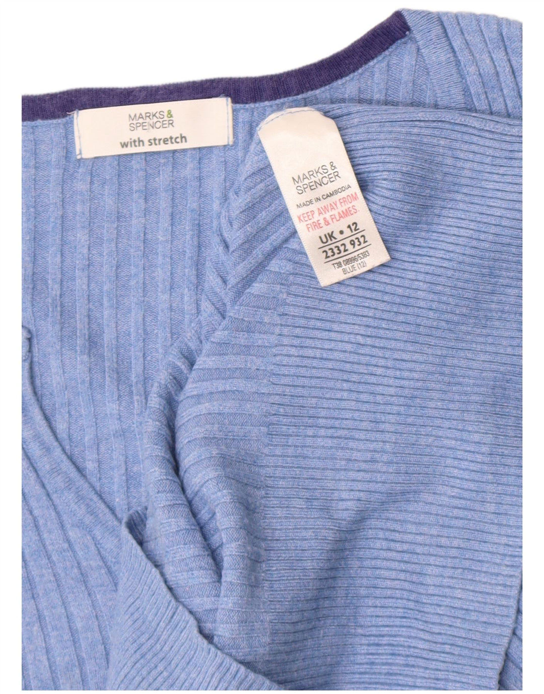 Marks & Spencer Γυναικείο πουλόβερ με κοντό μανίκι V λαιμόκοψη UK 12 Medium Blue