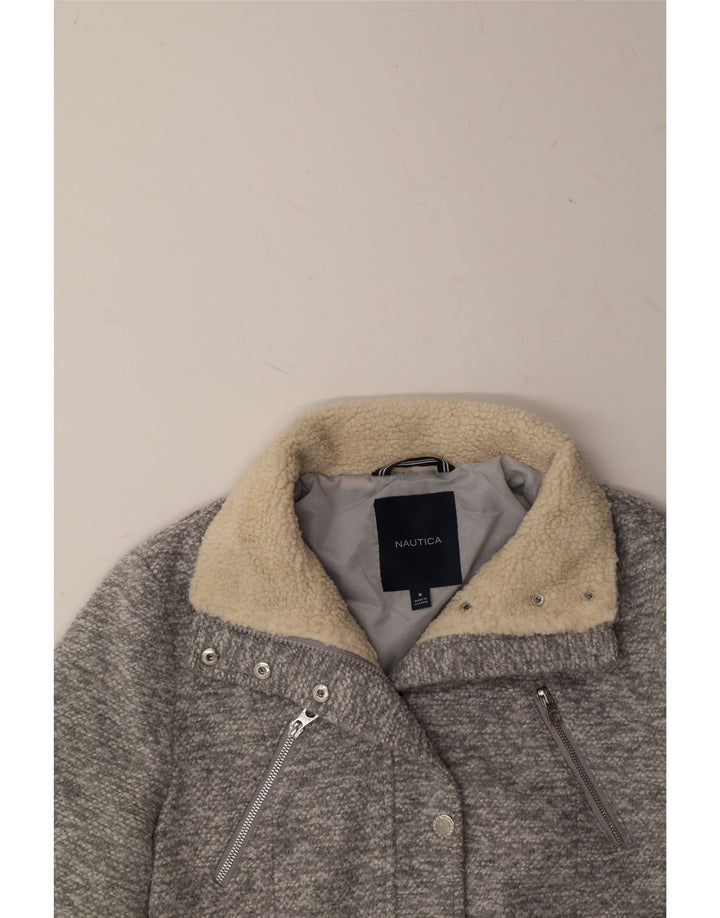 NAUTICA Womens Overcoat UK 12 Medium Grey Flecked Polyester Vintage Nautica and Second-Hand Nautica from Messina Hembry 