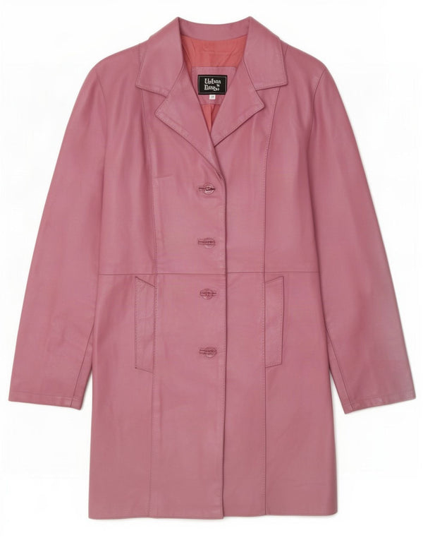 Vintage γυναικείο δερμάτινο παλτό UK 12 Medium Pink