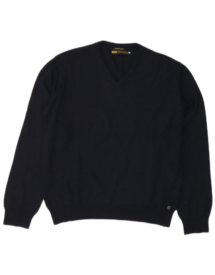 RIFLE Γυναικείο πουλόβερ με V λαιμόκοψη UK 18 XL Navy Blue Ακρυλικό