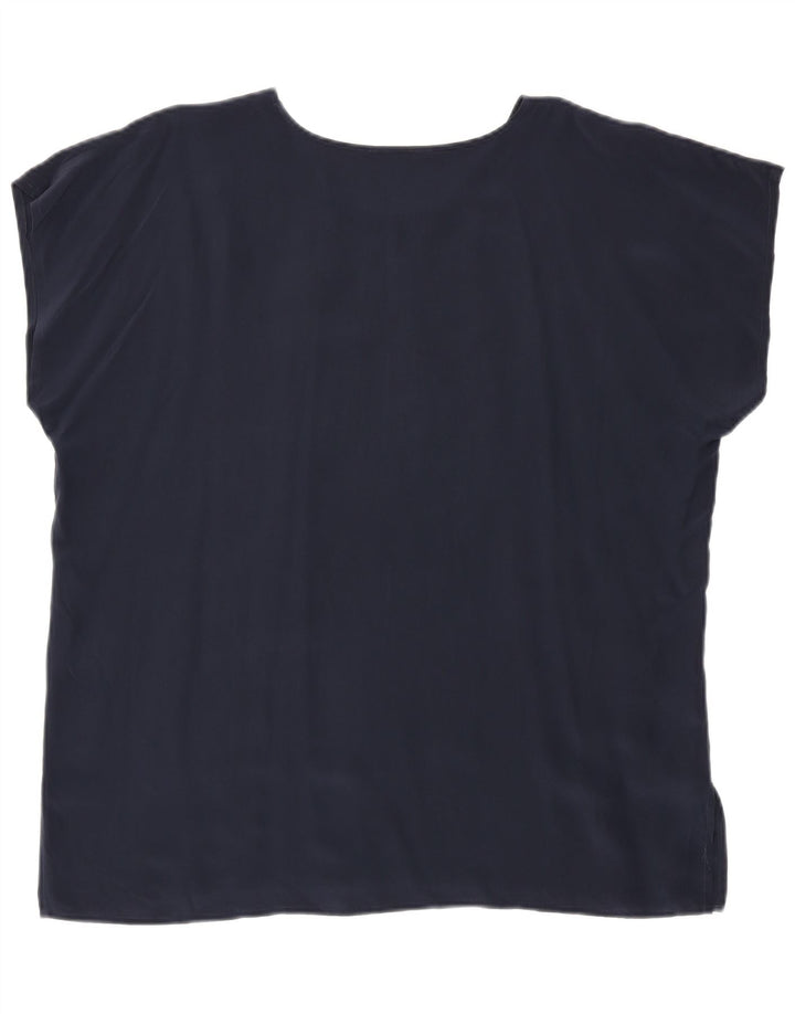 Vintage γυναικεία αμάνικη μπλούζα τοπ UK 20 2XL Navy Blue Silk